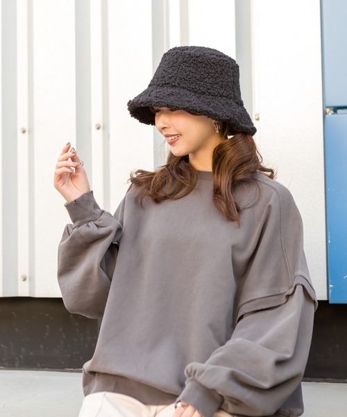 SpRay(スプレイ)の「ボアバケットハット(ハット・レディース・ブラック/アイボリー/グレイッシュベージュ・FREE)」の16枚目の写真