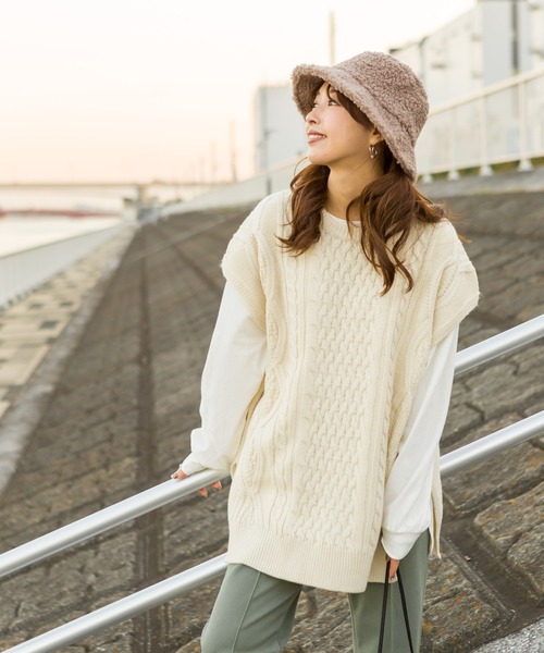 SpRay(スプレイ)の「ボアバケットハット(ハット・レディース・ブラック/アイボリー/グレイッシュベージュ・FREE)」の21枚目の写真