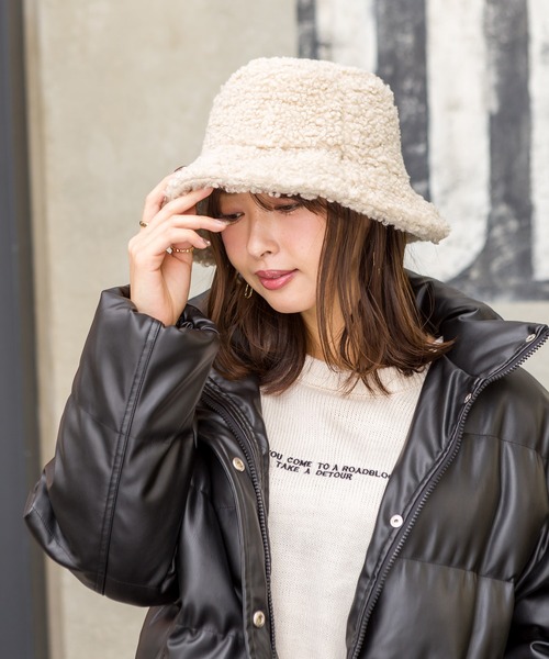 SpRay(スプレイ)の「ボアバケットハット(ハット・レディース・ブラック/アイボリー/グレイッシュベージュ・FREE)」の5枚目の写真