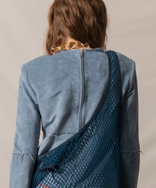 MAISON SPECIAL 肩パット付ベスト Front Zip Mesh Border Knitwear