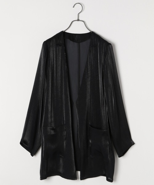 PAGEBOY（ページボーイ）の「【CORE】グロスシャンブレージャケット（ノーカラージャケット・レディース・ブラック/グレイッシュベージュ・FREE）」の22枚目の写真