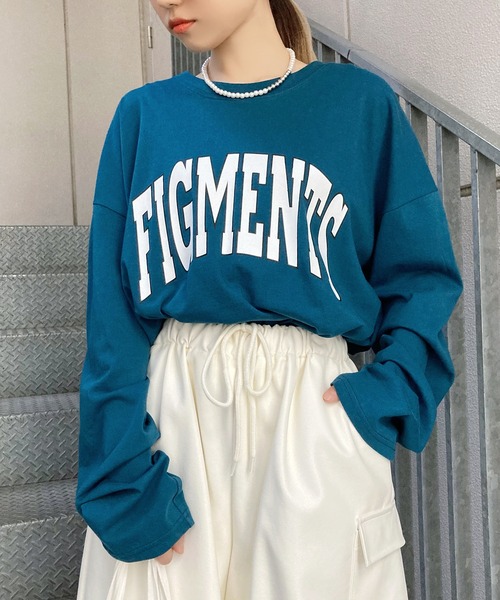 Figments(フィグメンツ)の「カレッジロゴロンT(Tシャツ/カットソー・レディース・サックスブルー/カーキ/スミクロ/ダークグリーン/ブラック/ブルー系その他・FREE)」の6枚目の写真