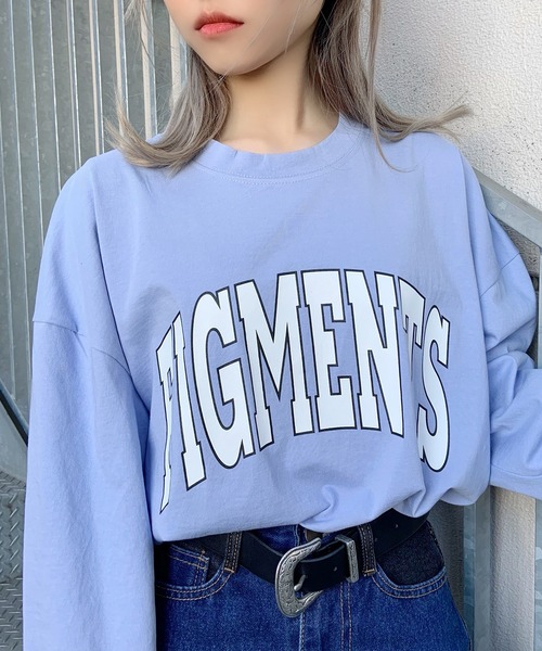 Figments(フィグメンツ)の「カレッジロゴロンT(Tシャツ/カットソー・レディース・サックスブルー/カーキ/スミクロ/ダークグリーン/ブラック/ブルー系その他・FREE)」の5枚目の写真