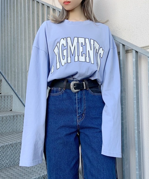 Figments(フィグメンツ)の「カレッジロゴロンT(Tシャツ/カットソー・レディース・サックスブルー/カーキ/スミクロ/ダークグリーン/ブラック/ブルー系その他・FREE)」の22枚目の写真