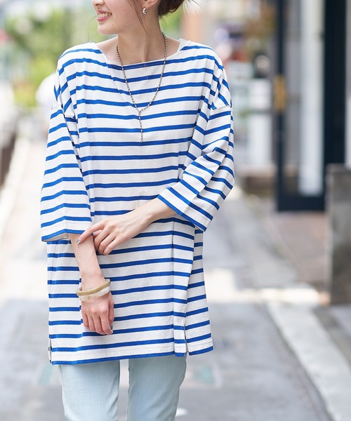 CIAOPANIC TYPY（チャオパニックティピー）の「【ZOZOTOWN限定】バスクボーダーオーバーハーフスリーブTee（Tシャツ/カットソー・レディース・ホワイト/グリーン/ブルー/ホワイト系その他/オレンジ・ONE SIZE）」の4枚目の写真