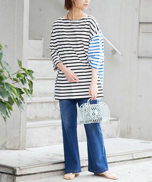 CIAOPANIC TYPY（チャオパニックティピー）の「【ZOZOTOWN限定】バスクボーダーオーバーハーフスリーブTee（Tシャツ/カットソー・レディース・ホワイト/グリーン/ブルー/ホワイト系その他/オレンジ・ONE SIZE）」の22枚目の写真