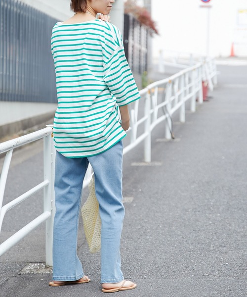 CIAOPANIC TYPY（チャオパニックティピー）の「【ZOZOTOWN限定】バスクボーダーオーバーハーフスリーブTee（Tシャツ/カットソー・レディース・ホワイト/グリーン/ブルー/ホワイト系その他/オレンジ・ONE SIZE）」の11枚目の写真