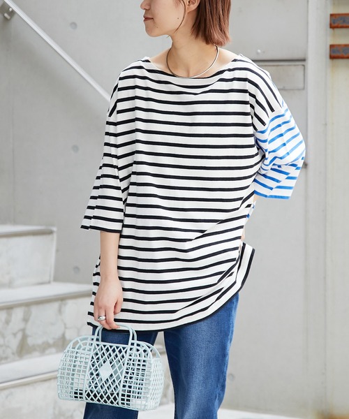 CIAOPANIC TYPY（チャオパニックティピー）の「【ZOZOTOWN限定】バスクボーダーオーバーハーフスリーブTee（Tシャツ/カットソー・レディース・ホワイト/グリーン/ブルー/ホワイト系その他/オレンジ・ONE SIZE）」の10枚目の写真