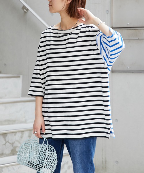 CIAOPANIC TYPY（チャオパニックティピー）の「【ZOZOTOWN限定】バスクボーダーオーバーハーフスリーブTee（Tシャツ/カットソー・レディース・ホワイト/グリーン/ブルー/ホワイト系その他/オレンジ・ONE SIZE）」の14枚目の写真