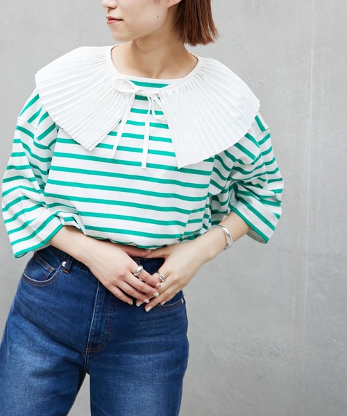 CIAOPANIC TYPY（チャオパニックティピー）の「【ZOZOTOWN限定】バスクボーダーオーバーハーフスリーブTee（Tシャツ/カットソー・レディース・ホワイト/グリーン/ブルー/ホワイト系その他/オレンジ・ONE SIZE）」の15枚目の写真