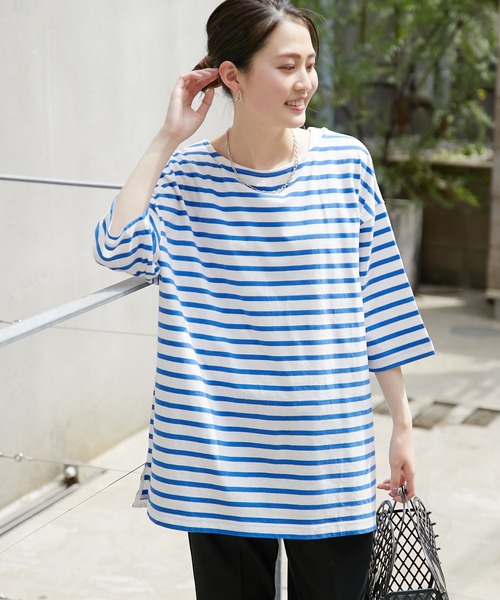 CIAOPANIC TYPY（チャオパニックティピー）の「【ZOZOTOWN限定】バスクボーダーオーバーハーフスリーブTee（Tシャツ/カットソー・レディース・ホワイト/グリーン/ブルー/ホワイト系その他/オレンジ・ONE SIZE）」の12枚目の写真