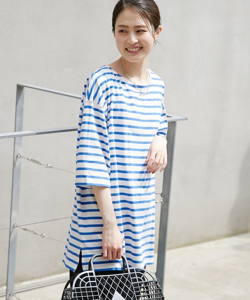 CIAOPANIC TYPY（チャオパニックティピー）の「【ZOZOTOWN限定】バスクボーダーオーバーハーフスリーブTee（Tシャツ/カットソー・レディース・ホワイト/グリーン/ブルー/ホワイト系その他/オレンジ・ONE SIZE）」の16枚目の写真