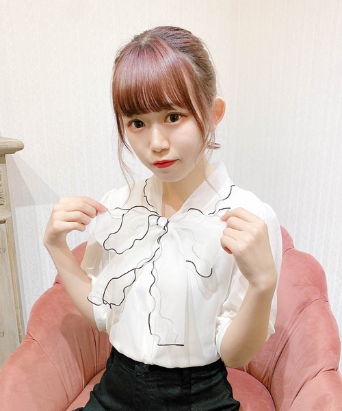 Rmine（アールマイン）の「配色リボンシアーブラウス（シャツ/ブラウス・レディース・アイボリー/ピンク・FREE）」の6枚目の写真