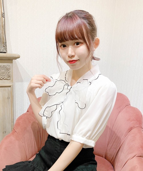 Rmine（アールマイン）の「配色リボンシアーブラウス（シャツ/ブラウス・レディース・アイボリー/ピンク・FREE）」の9枚目の写真