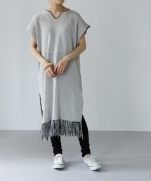 vingtrois | 【Vingtrois】リネンブレンドテープヤーン配色フリンジチュニックカフタンワンピース(ワンピース)