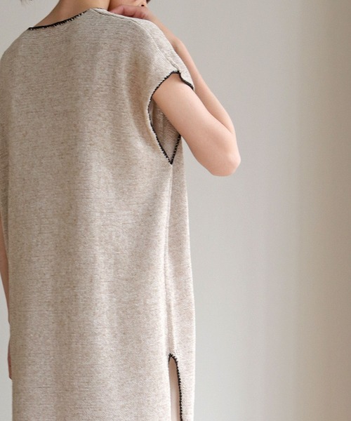 vingtrois（バントロア）の「【Vingtrois】リネンブレンドテープヤーン配色フリンジチュニックカフタンワンピース（ワンピース・レディース・ライトグレー/ベージュ・M）」の14枚目の写真