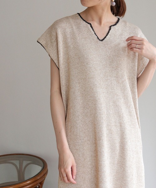 vingtrois（バントロア）の「【Vingtrois】リネンブレンドテープヤーン配色フリンジチュニックカフタンワンピース（ワンピース・レディース・ライトグレー/ベージュ・M）」の11枚目の写真