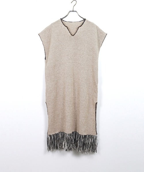 vingtrois（バントロア）の「【Vingtrois】リネンブレンドテープヤーン配色フリンジチュニックカフタンワンピース（ワンピース・レディース・ライトグレー/ベージュ・M）」の18枚目の写真