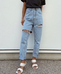 esutoreja | ハイウエストカットダメージデニム(デニムパンツ)