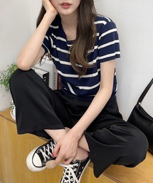 着やすい程よい厚さのストライプニット