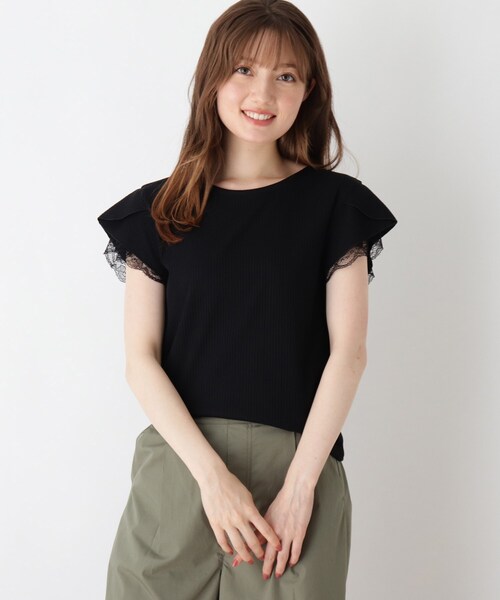 DRESKIP（ドレスキップ）の「◆重ねレ－ス袖Tシャツ（Tシャツ/カットソー・レディース・ブラック/ライトパープル/ベージュ系その他6/ブラック系2・02/03/04）」の2枚目の写真