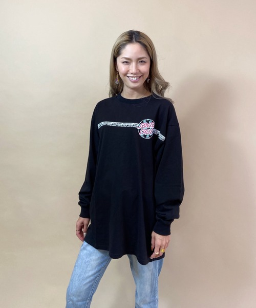 SANTA CRUZ(サンタクルーズ)の「【ムラサキスポーツ別注】SANTACRUZ/サンタクルーズ ビッグシルエット ラインテープ柄バックプリントロンT 502213432(Tシャツ/カットソー・レディース・ホワイト/ブラック/イエロー/ブラック系その他・M/L)」の5枚目の写真