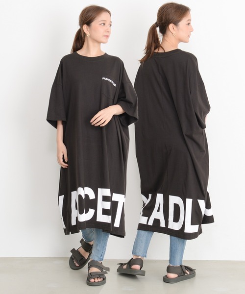 SILVER BULLET(シルバーバレット)の「『BANANA TRIP/バナナトリップ』ACCEPT ポケット付きTシャツワンピース【b】(ワンピース・レディース・カーキ/ホワイト/ブラック・M/L)」の2枚目の写真