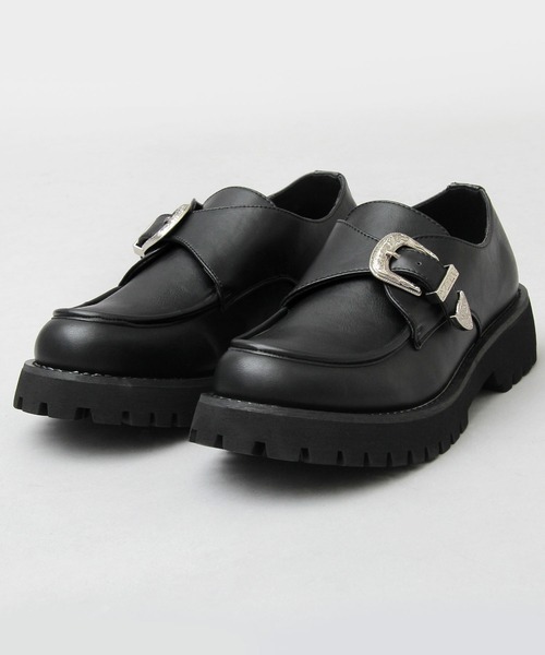 glabella（グラベラ）の「厚底 タンクソール アンティークバックル モンクストラップシューズ / フェイクレザー スリッポン（ドレスシューズ・メンズ・ブラック・S/M/L）」の13枚目の写真