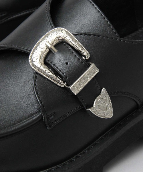 glabella（グラベラ）の「厚底 タンクソール アンティークバックル モンクストラップシューズ / フェイクレザー スリッポン（ドレスシューズ・メンズ・ブラック・S/M/L）」の9枚目の写真