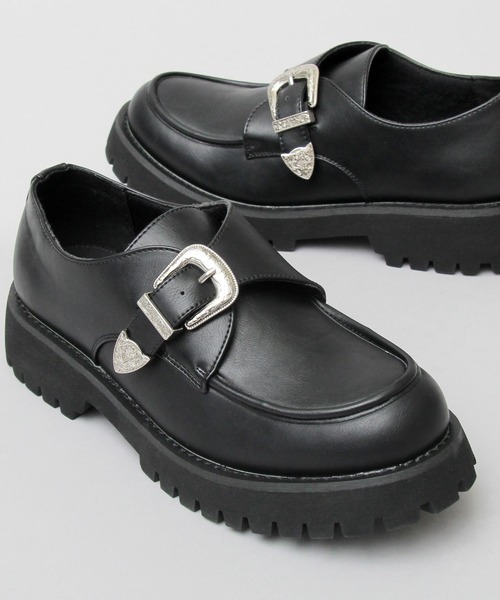 glabella（グラベラ）の「厚底 タンクソール アンティークバックル モンクストラップシューズ / フェイクレザー スリッポン（ドレスシューズ・メンズ・ブラック・S/M/L）」の11枚目の写真