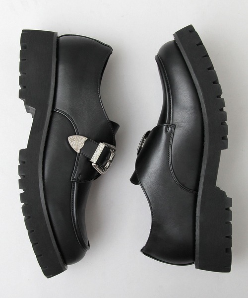 glabella（グラベラ）の「厚底 タンクソール アンティークバックル モンクストラップシューズ / フェイクレザー スリッポン（ドレスシューズ・メンズ・ブラック・S/M/L）」の8枚目の写真