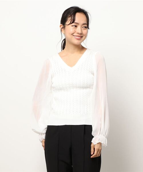 Lace Ladies(レースレディース)の「Vネック ボリュームスリーブ ニットシャツ(シャツ/ブラウス・レディース・ブルー/ホワイト/ブラック・FREE)」の17枚目の写真