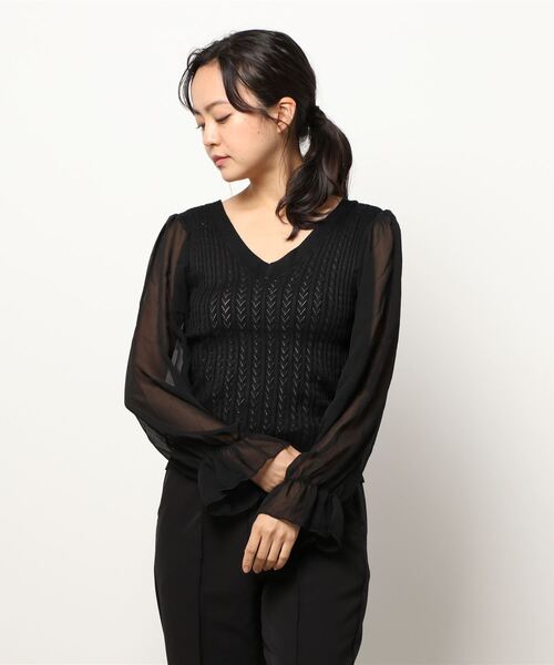 Lace Ladies(レースレディース)の「Vネック ボリュームスリーブ ニットシャツ(シャツ/ブラウス・レディース・ブルー/ホワイト/ブラック・FREE)」の15枚目の写真