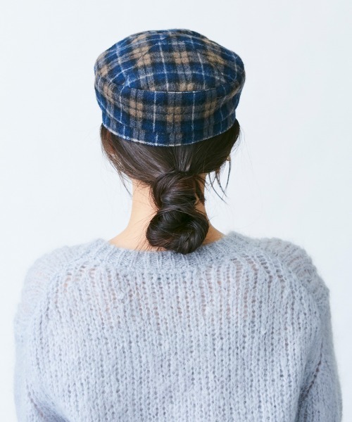 Chapeau d' O（シャポードオー）の「Chapeau d' O Shaggy Check Marine Cas（キャスケット・レディース・ホワイト系/グリーン/ブルー・M/57.5cm）」の7枚目の写真