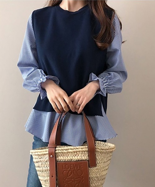 AMELY（エミリー）の「ニットベストツーピーストップス（ベスト・レディース・ブラック/グレー/ブルー・フリー）」の8枚目の写真