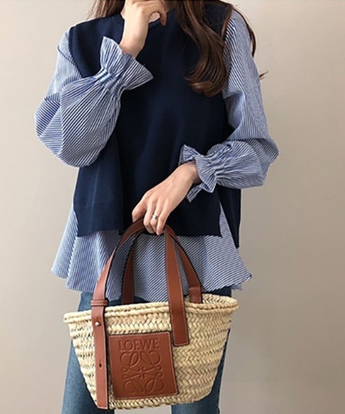 AMELY（エミリー）の「ニットベストツーピーストップス（ベスト・レディース・ブラック/グレー/ブルー・フリー）」の9枚目の写真