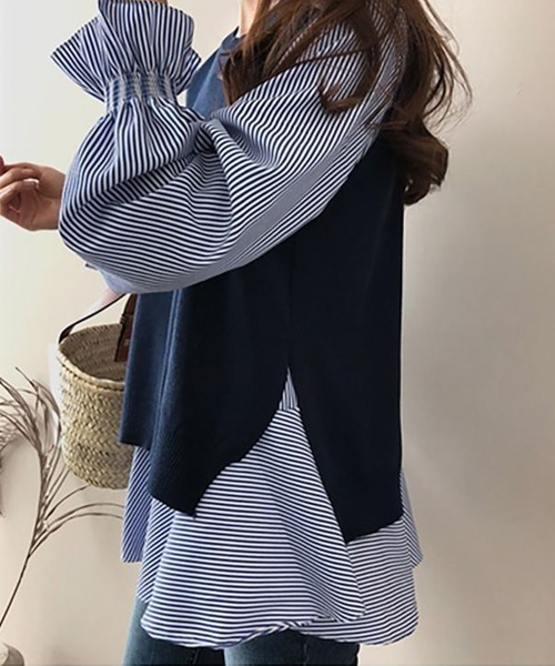 AMELY（エミリー）の「ニットベストツーピーストップス（ベスト・レディース・ブラック/グレー/ブルー・フリー）」の4枚目の写真