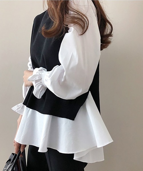 AMELY（エミリー）の「ニットベストツーピーストップス（ベスト・レディース・ブラック/グレー/ブルー・フリー）」の20枚目の写真