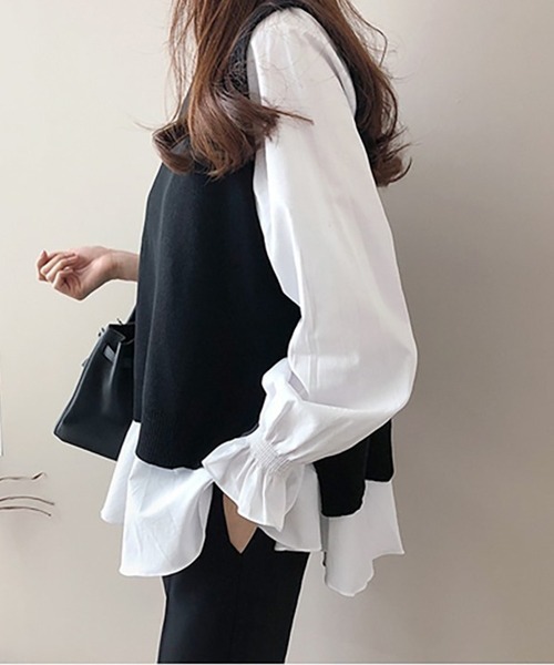 AMELY（エミリー）の「ニットベストツーピーストップス（ベスト・レディース・ブラック/グレー/ブルー・フリー）」の7枚目の写真