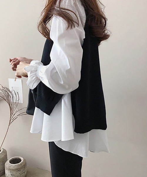 AMELY（エミリー）の「ニットベストツーピーストップス（ベスト・レディース・ブラック/グレー/ブルー・フリー）」の11枚目の写真