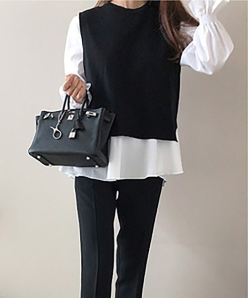 AMELY（エミリー）の「ニットベストツーピーストップス（ベスト・レディース・ブラック/グレー/ブルー・フリー）」の17枚目の写真