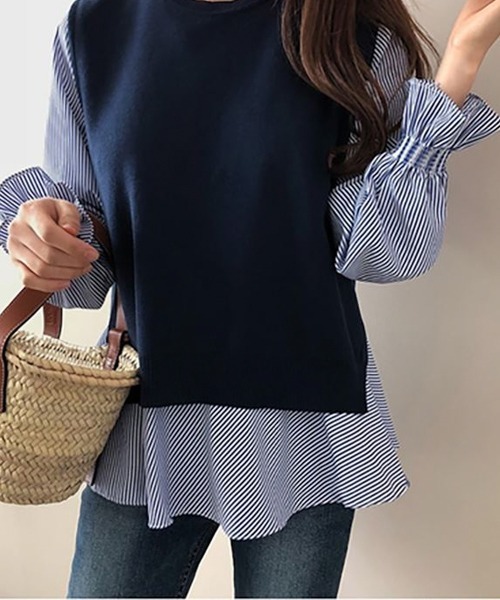 AMELY（エミリー）の「ニットベストツーピーストップス（ベスト・レディース・ブラック/グレー/ブルー・フリー）」の16枚目の写真