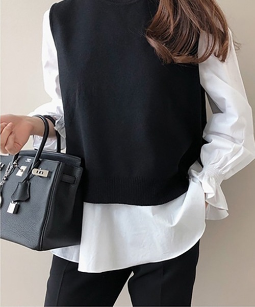 AMELY（エミリー）の「ニットベストツーピーストップス（ベスト・レディース・ブラック/グレー/ブルー・フリー）」の5枚目の写真