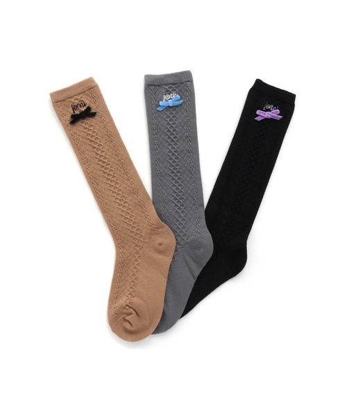 JENNI love（ジェニィラブ）の「ベロアリボンケーブルハイソックス（ソックス/靴下・キッズ・ブラック/グレー/ベージュ・22-24cm/19-21cm）」の4枚目の写真