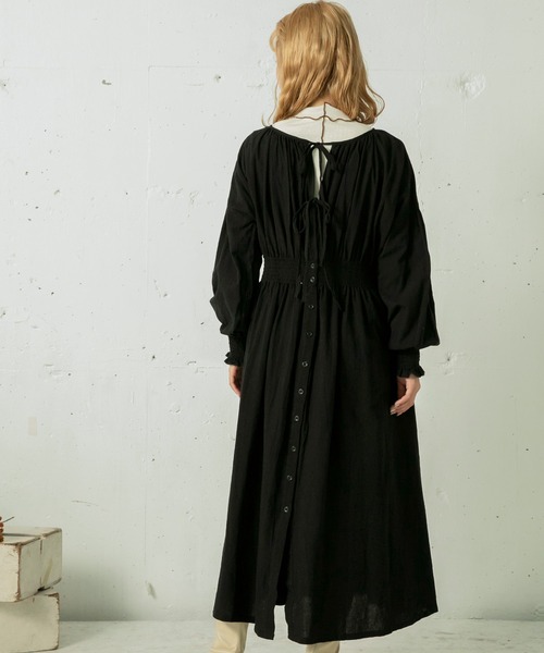 mikke（ミッケ）の「3WAYリボンウエストシャーリングボリュームスリーブワンピース（ワンピース・レディース・ブラック/ベージュ/ブラウン・FREE）」の14枚目の写真