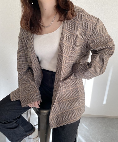 nemne store（ネンネストア）の「サイクリングをするシングルオーバージャケット（テーラードジャケット・レディース・ダークブラウン/ベージュ/グレー・SMALL/MEDIUM）」の2枚目の写真