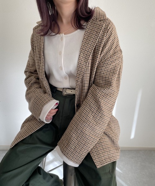 nemne store（ネンネストア）の「サイクリングをするシングルオーバージャケット（テーラードジャケット・レディース・ダークブラウン/ベージュ/グレー・SMALL/MEDIUM）」の3枚目の写真