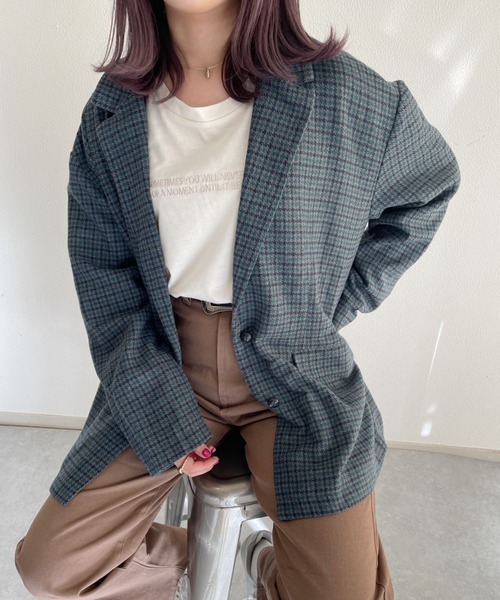 nemne store（ネンネストア）の「サイクリングをするシングルオーバージャケット（テーラードジャケット・レディース・ダークブラウン/ベージュ/グレー・SMALL/MEDIUM）」の14枚目の写真