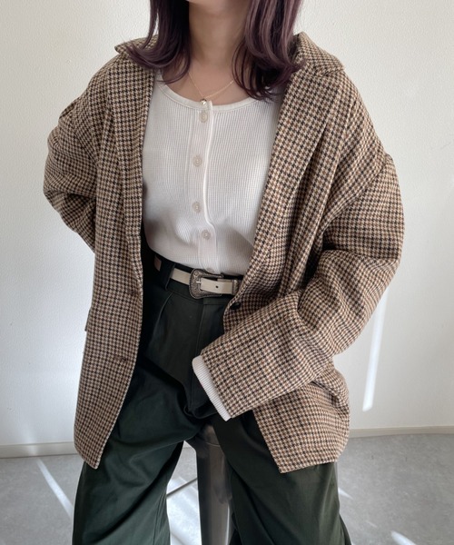 nemne store（ネンネストア）の「サイクリングをするシングルオーバージャケット（テーラードジャケット・レディース・ダークブラウン/ベージュ/グレー・SMALL/MEDIUM）」の16枚目の写真