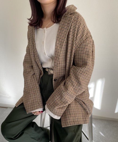 nemne store（ネンネストア）の「サイクリングをするシングルオーバージャケット（テーラードジャケット・レディース・ダークブラウン/ベージュ/グレー・SMALL/MEDIUM）」の11枚目の写真